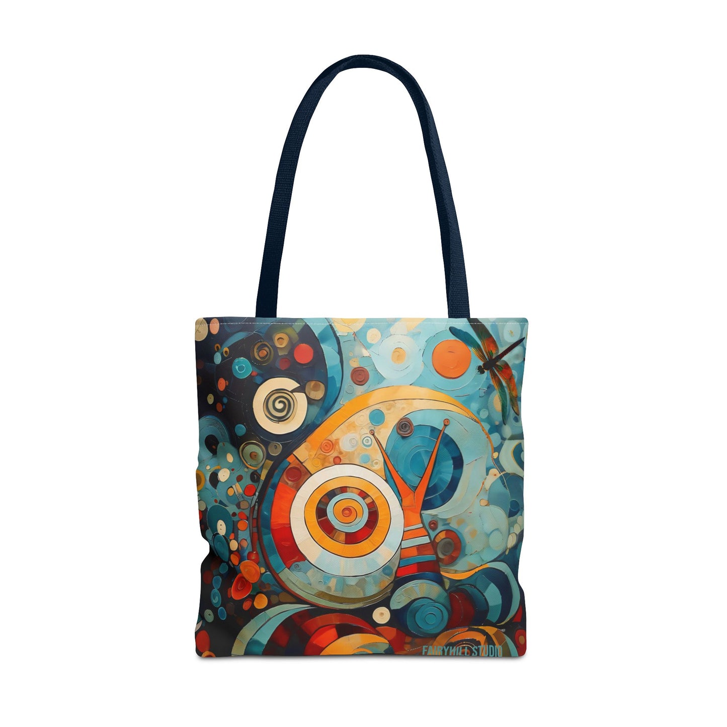 Canvas tote bag Art - Abstract Colorful Snail Dragonfly Circle