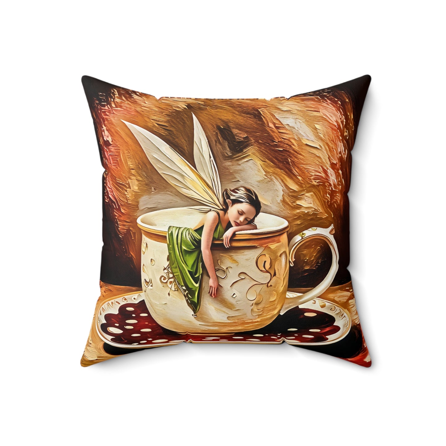 Square Pillow - Coffee Cup Fairy Pillow Art by Fairyhill Studio