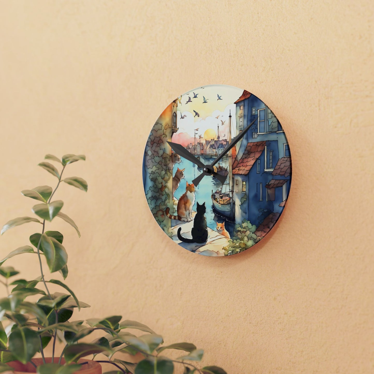 Cats by the Sea - by Fairyhill Studio Wall clock Gift Acrylic Wall Clock