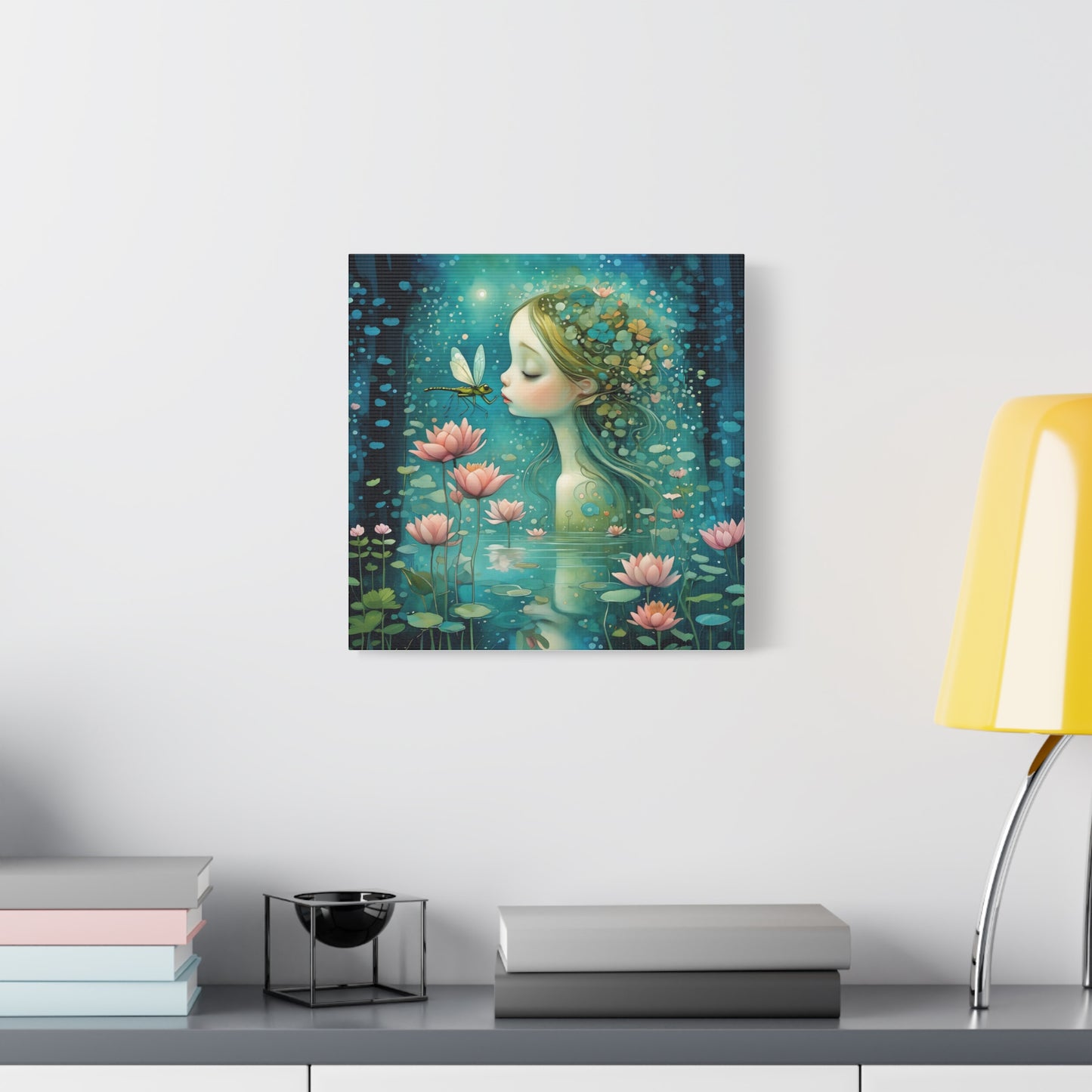 Whimsical Water  Fairy with a dragonfly Canvas Art - Enchanting Home Decor for Nature Lovers