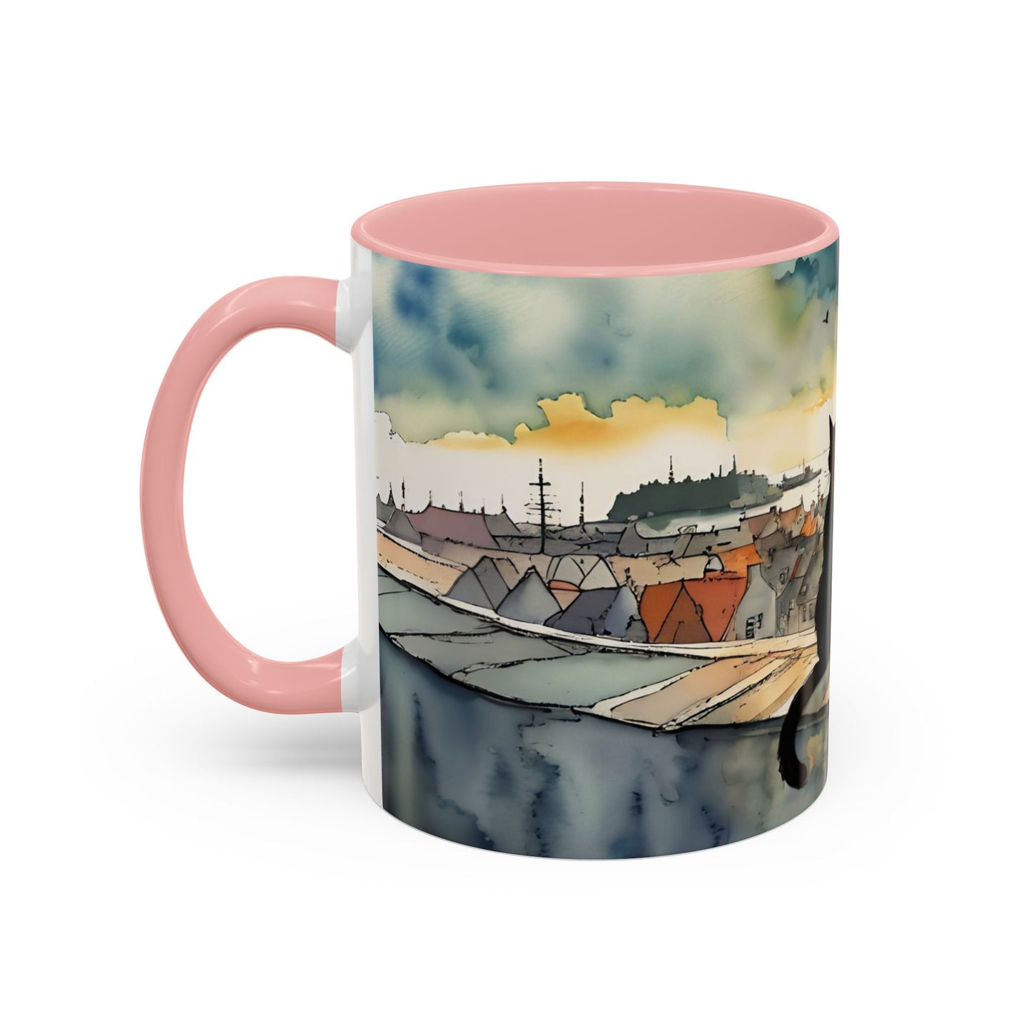 Black cat on a roof top Art-Themed Coffee Mug - 11 & 15oz Accent Mug for Musroom  Fsiry Lovers