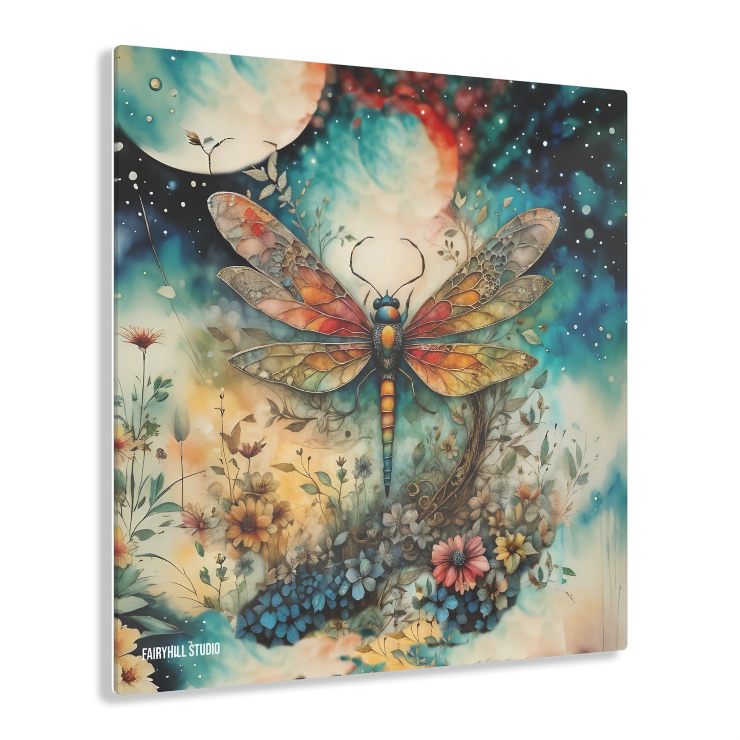 Art Acrylic Prints dragonfly and the moon colorful Art