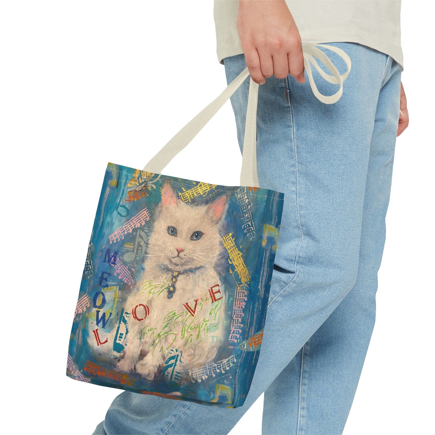 Tote Bag White Cat Good Vibes Only Wall Clock Art