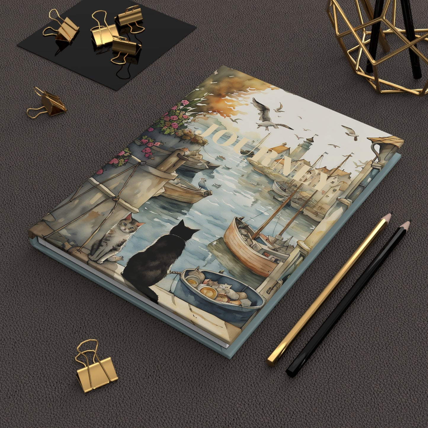 Harbour cats hard cover Journal hard Cover ,Notebook gift art Matte