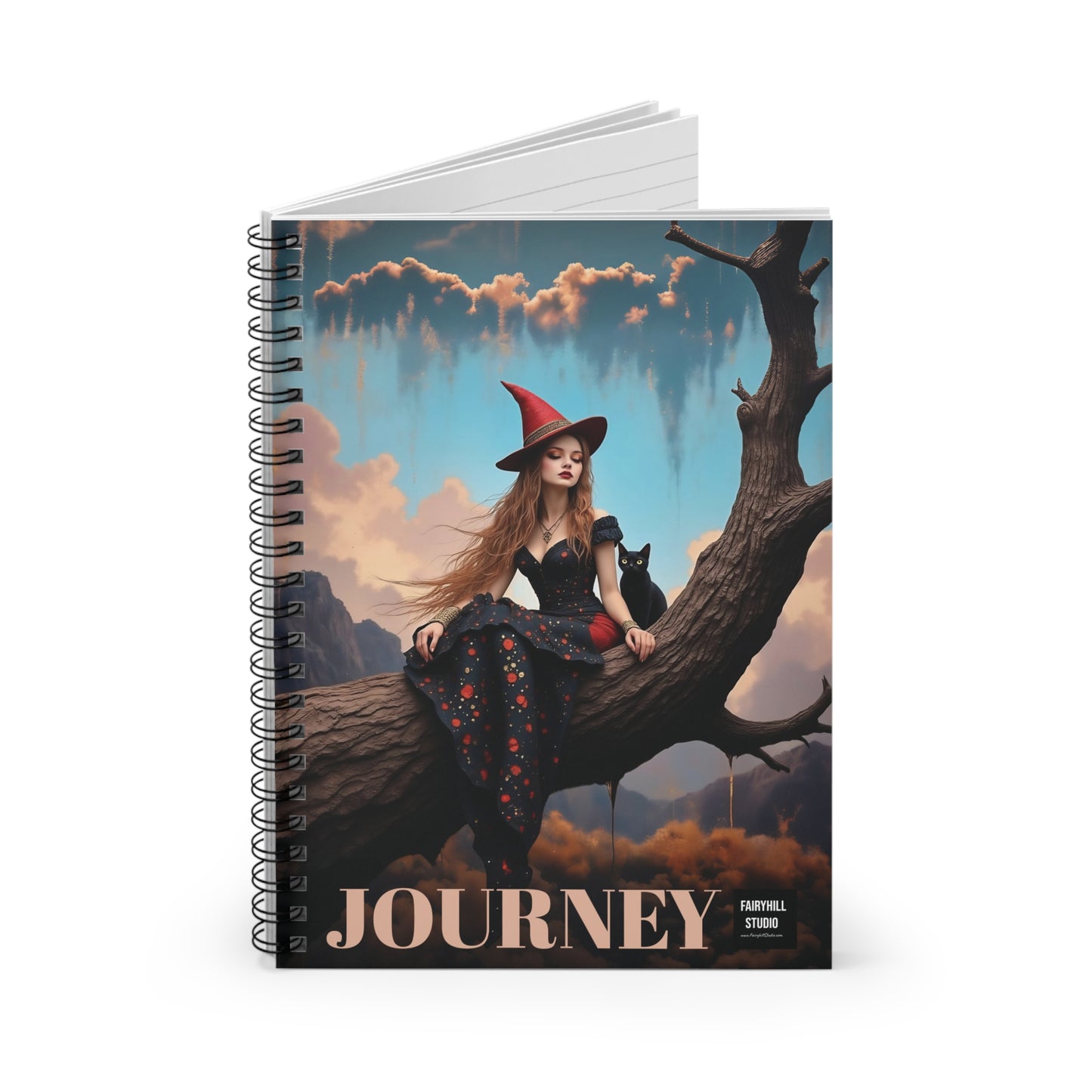 elegant witch with black cat Spiral Notebook fairyhill studio