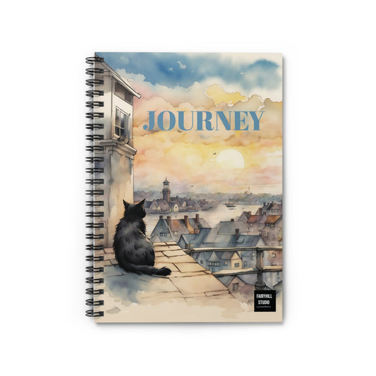 Black Cat on a roof  Spiral Notebook /Fairyhill studio