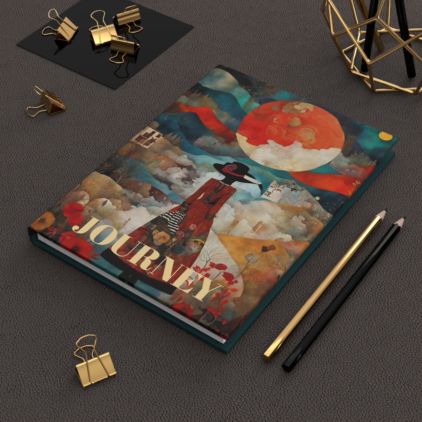 Moon and Poppies Journal hard Cover ,Notebook gift art Matte