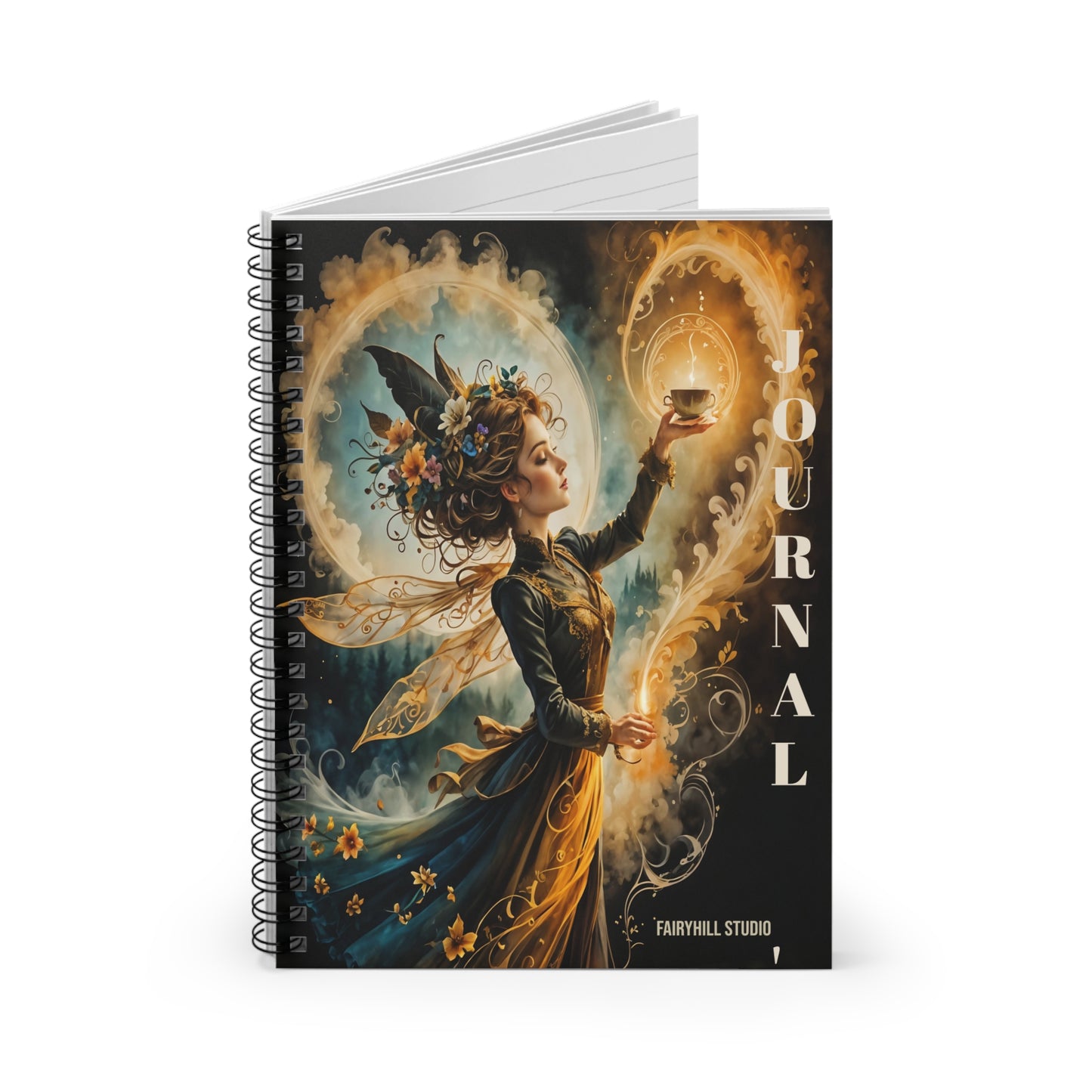 Journal - Fairy with a Cup of Coffee Magic Art Gift Notebook - Ruled Line