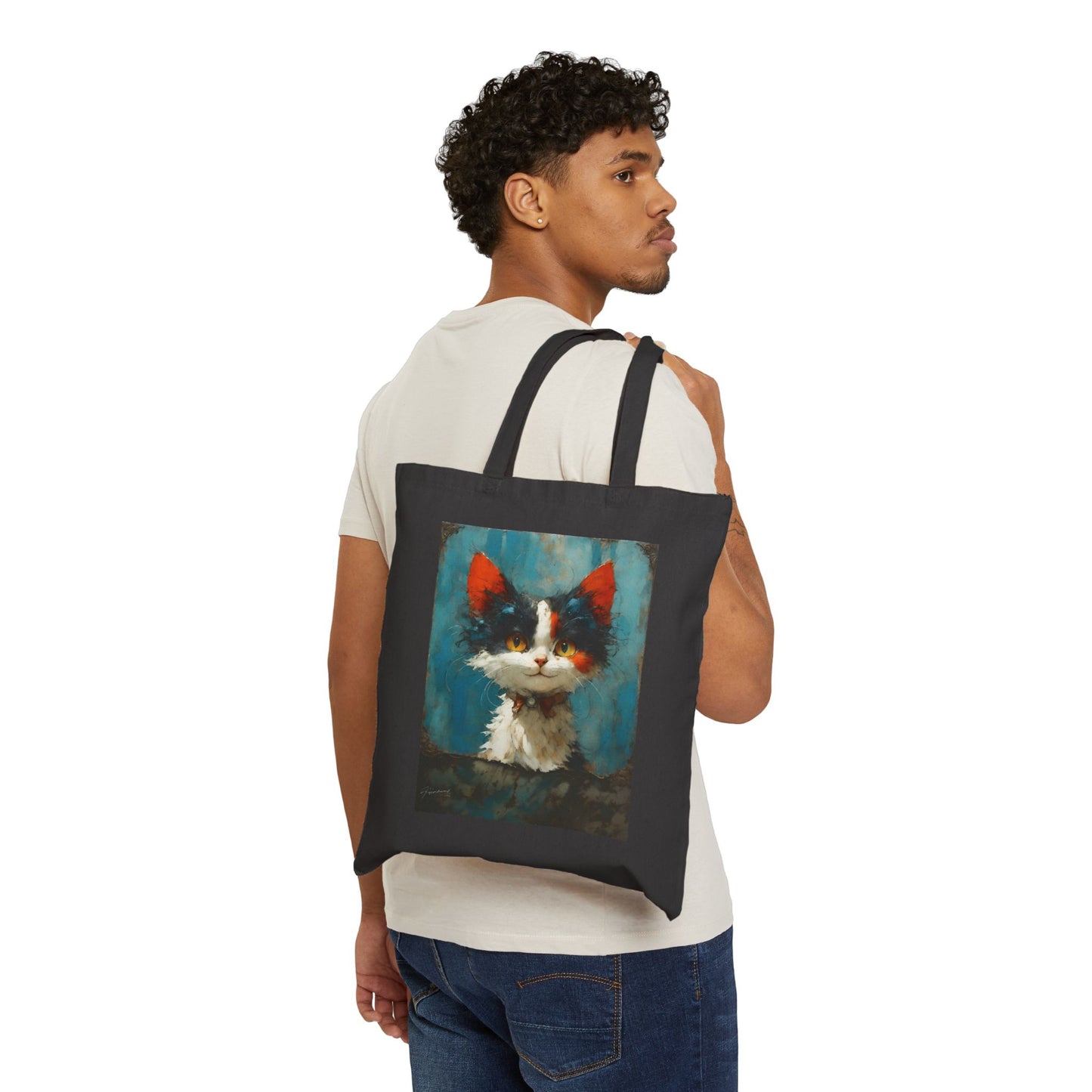 Cotton Canvas Lovable Cat Tote Bag