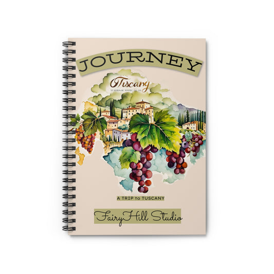 Travel Journey Notebook - Tuscany Grapes Watercolor Art by FairyHill Studio