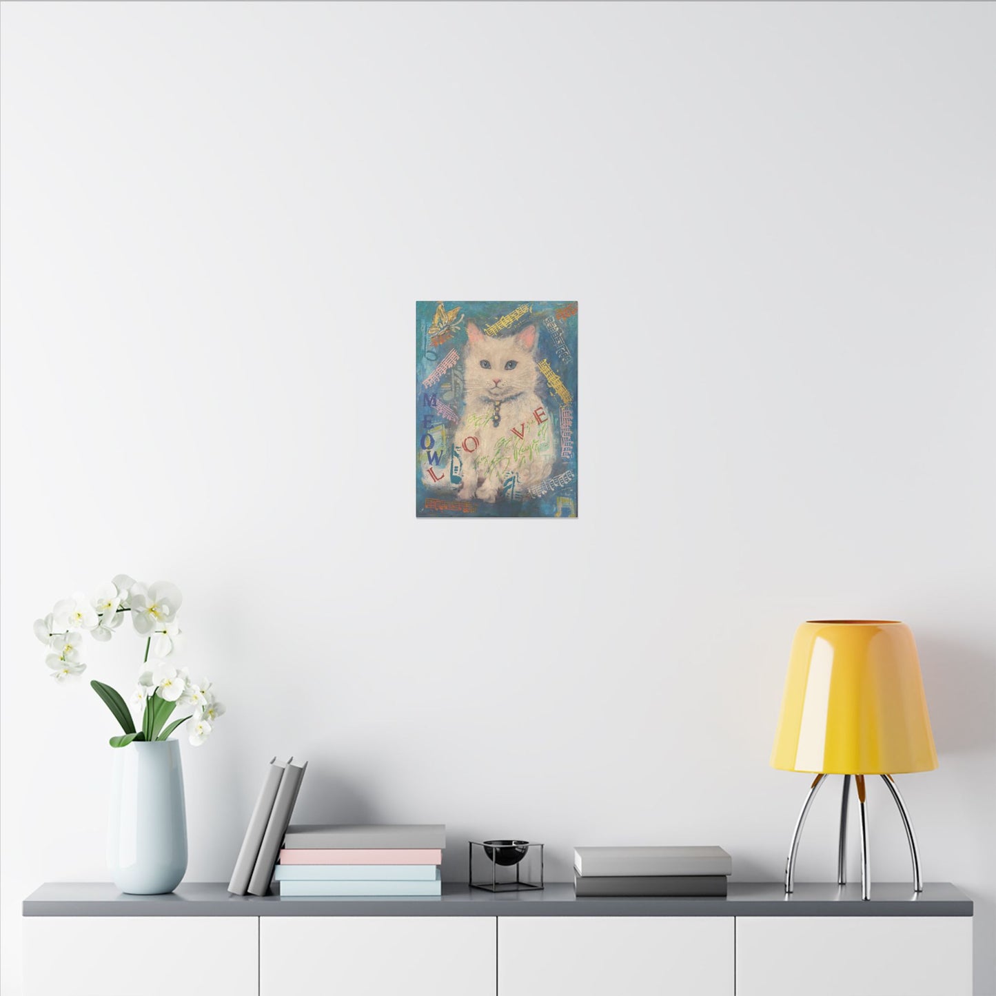 Canvas Wall Art: White Cute Cat Matte Canvas, Stretched, 0.75" by FairyHill Studio