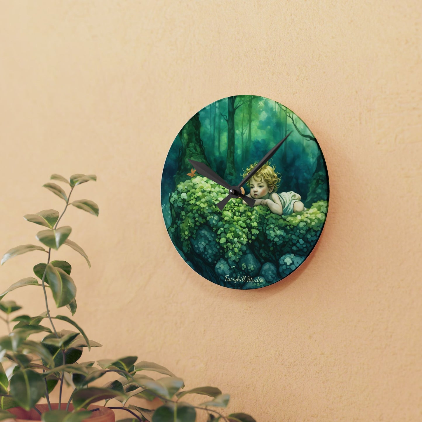 Cherub in the woods Wall clock Gift Acrylic Wall Clock