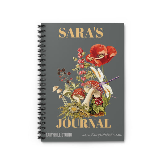 Botanical Mushroom,Dragonfly, Personalized Notebook, Personalized journal, Mushroom, Wildflower,