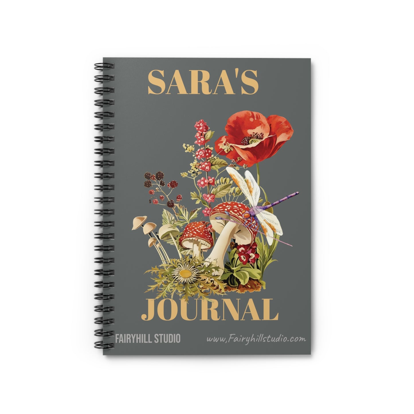 Botanical Mushroom,Dragonfly, Personalized Notebook, Personalized journal, Mushroom, Wildflower,