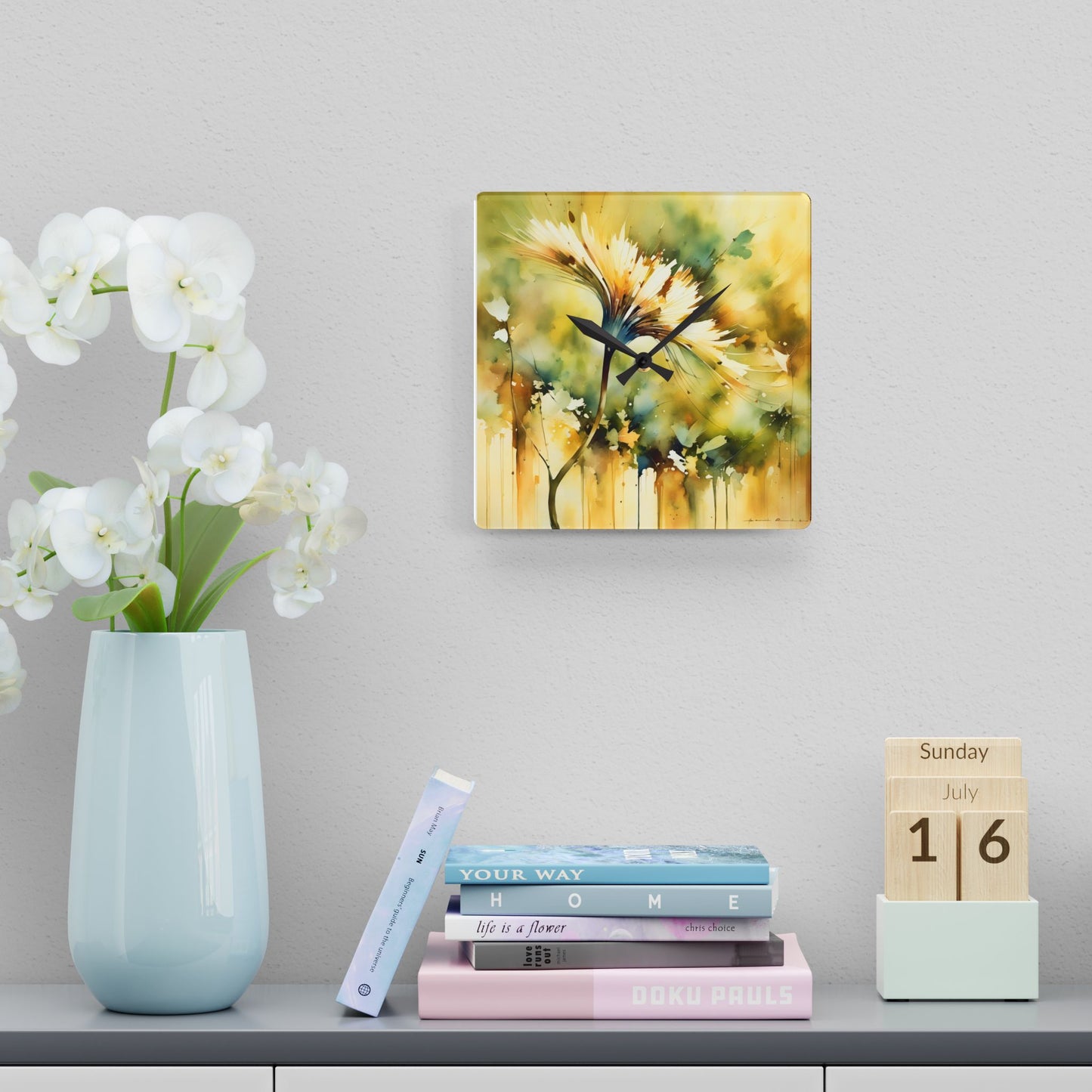 Yellow flower Acrylic Wall Clock