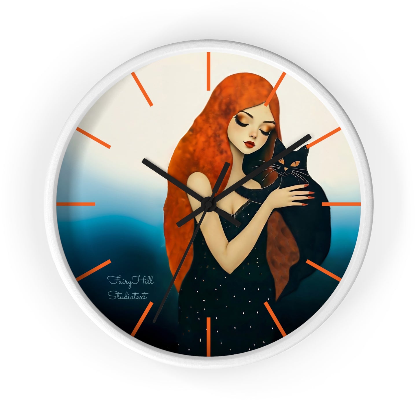 Whimsical Cat Embrace Wall Clock, Boho Home Decor, Cat Lover Gift, Cozy Living Room Accessory, Unique Cat Artwork