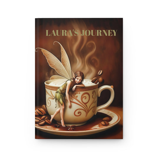 Hardcover Journal Matte Personalized with Morning Coffee Fairy Art by Fairyhill Studio