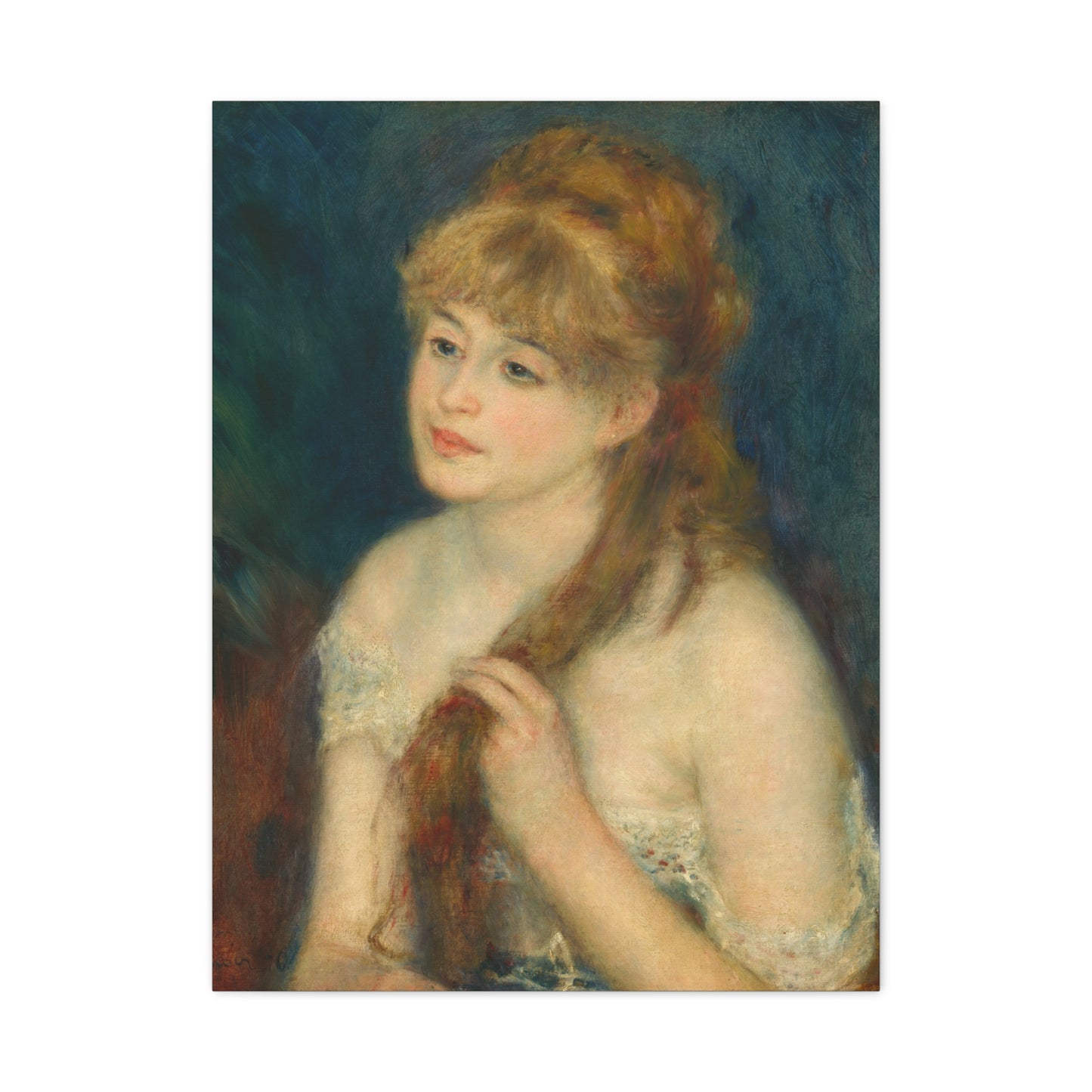 Canvas Art - Young Woman Braiding Her Hair by Auguste Renoir, 1876 , Stretched Matte 1 25"