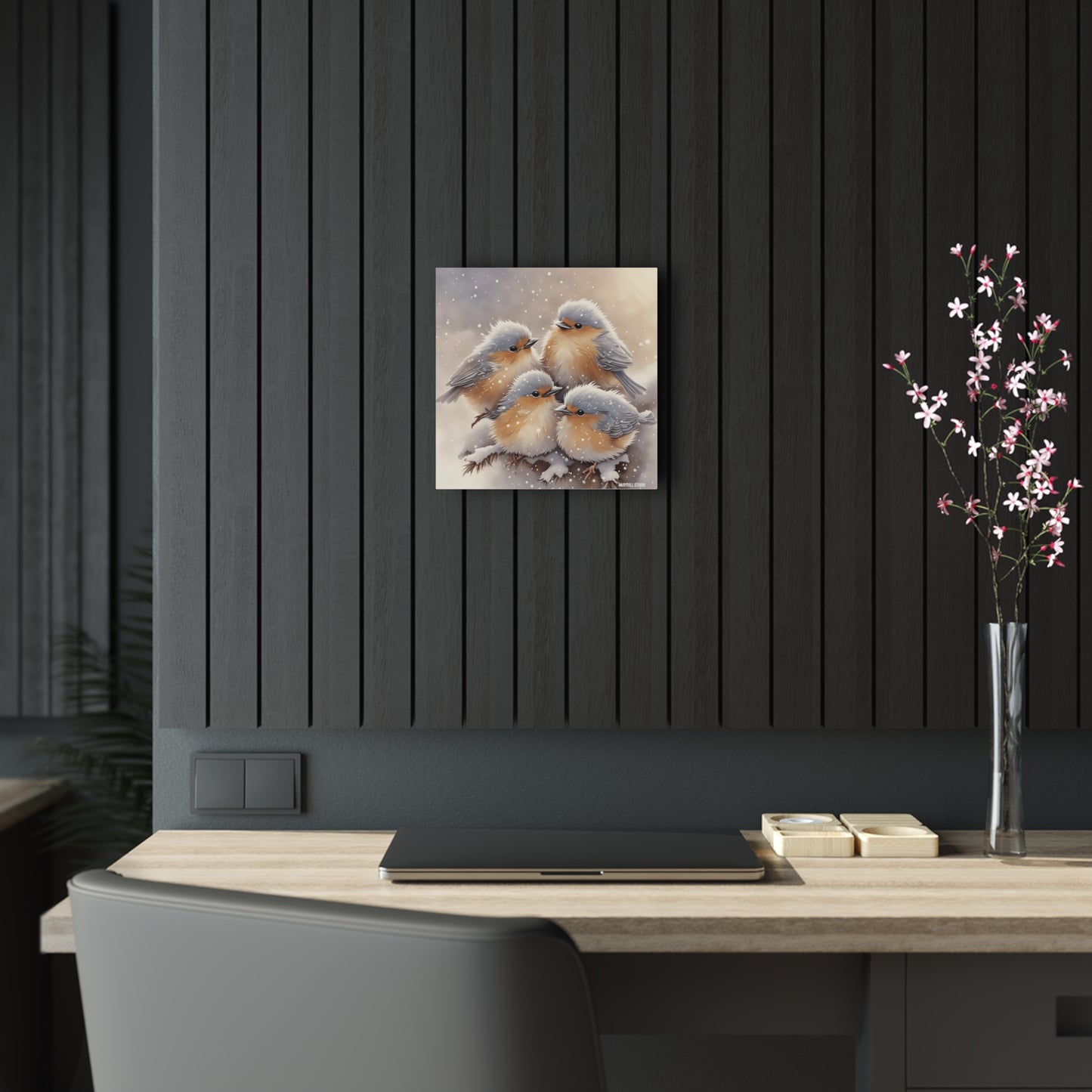 Birds in winter snow Inspirational  Art Acrylic Print -