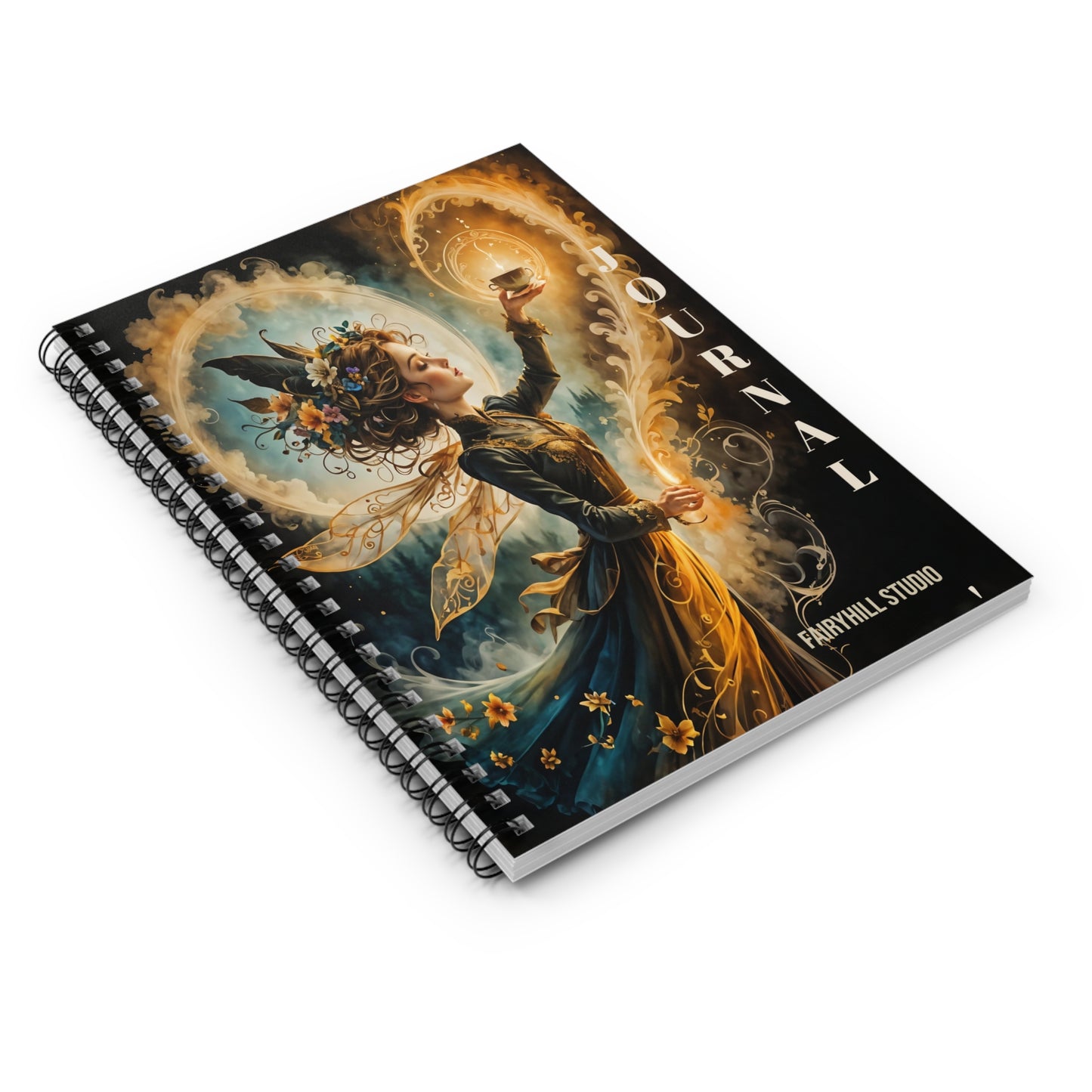 Journal - Fairy with a Cup of Coffee Magic Art Gift Notebook - Ruled Line