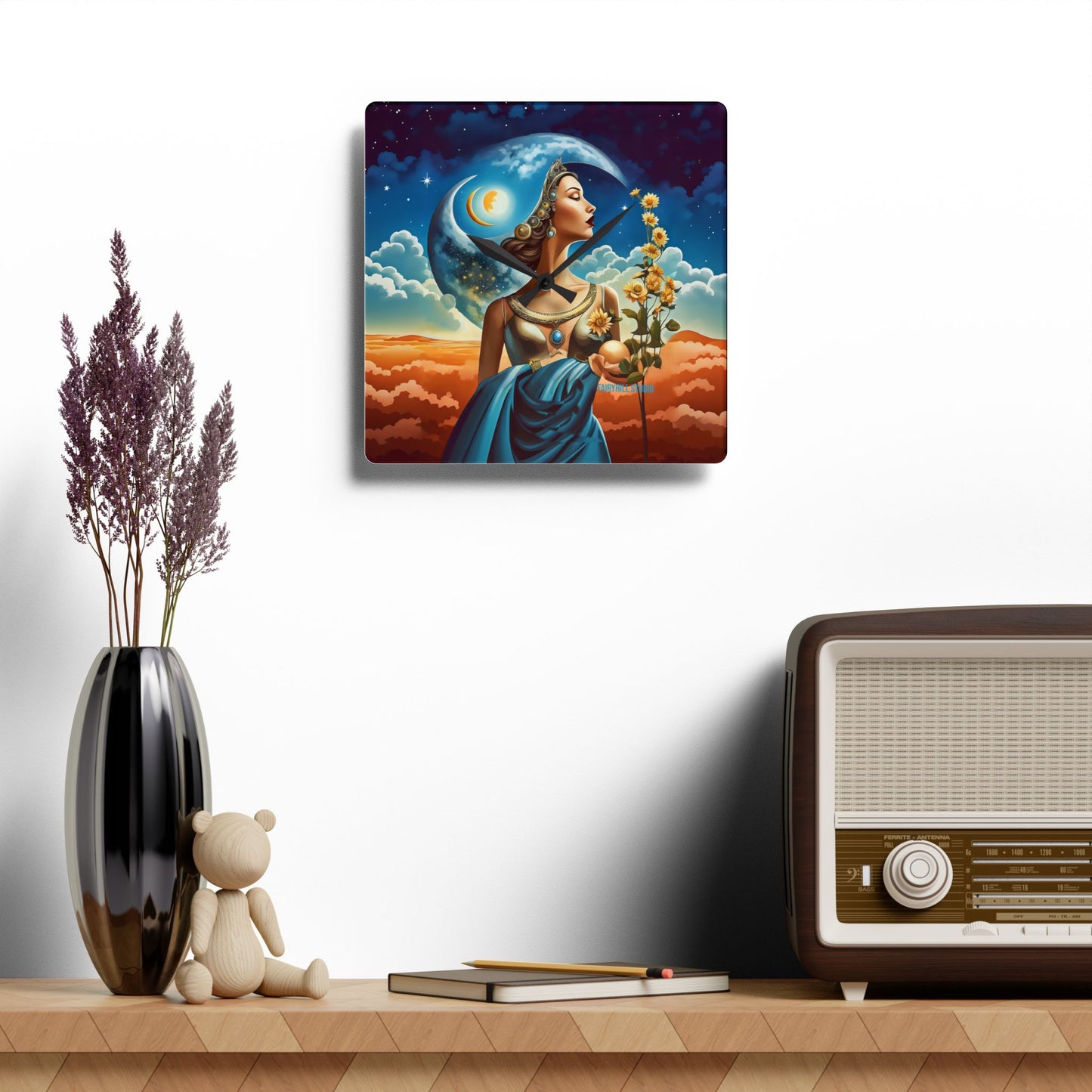 Acrylic Wall Clock Sun,Moon and Stars /Art