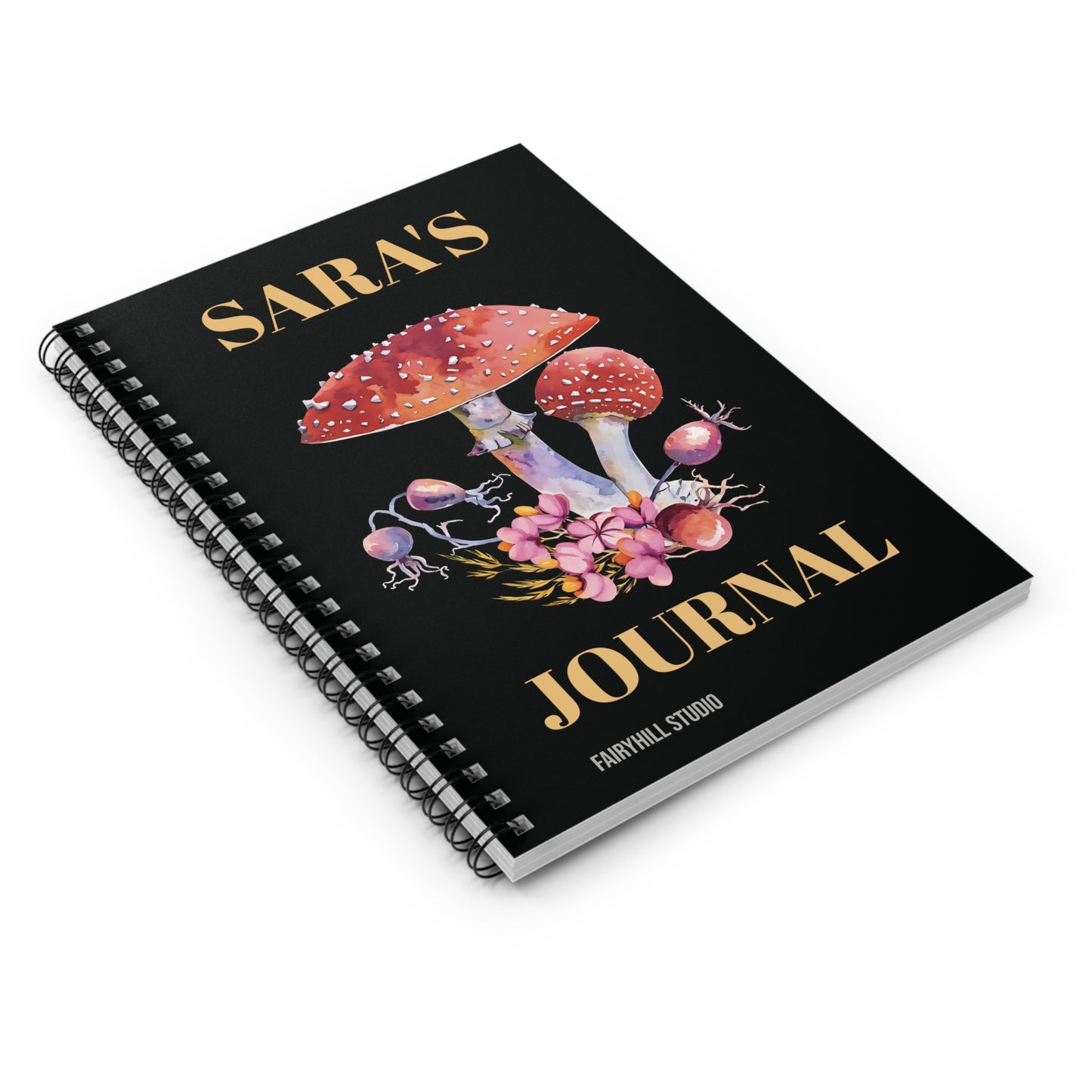 Personalized Spiral Notebook - Wild Red Mushrooms Botanical Art