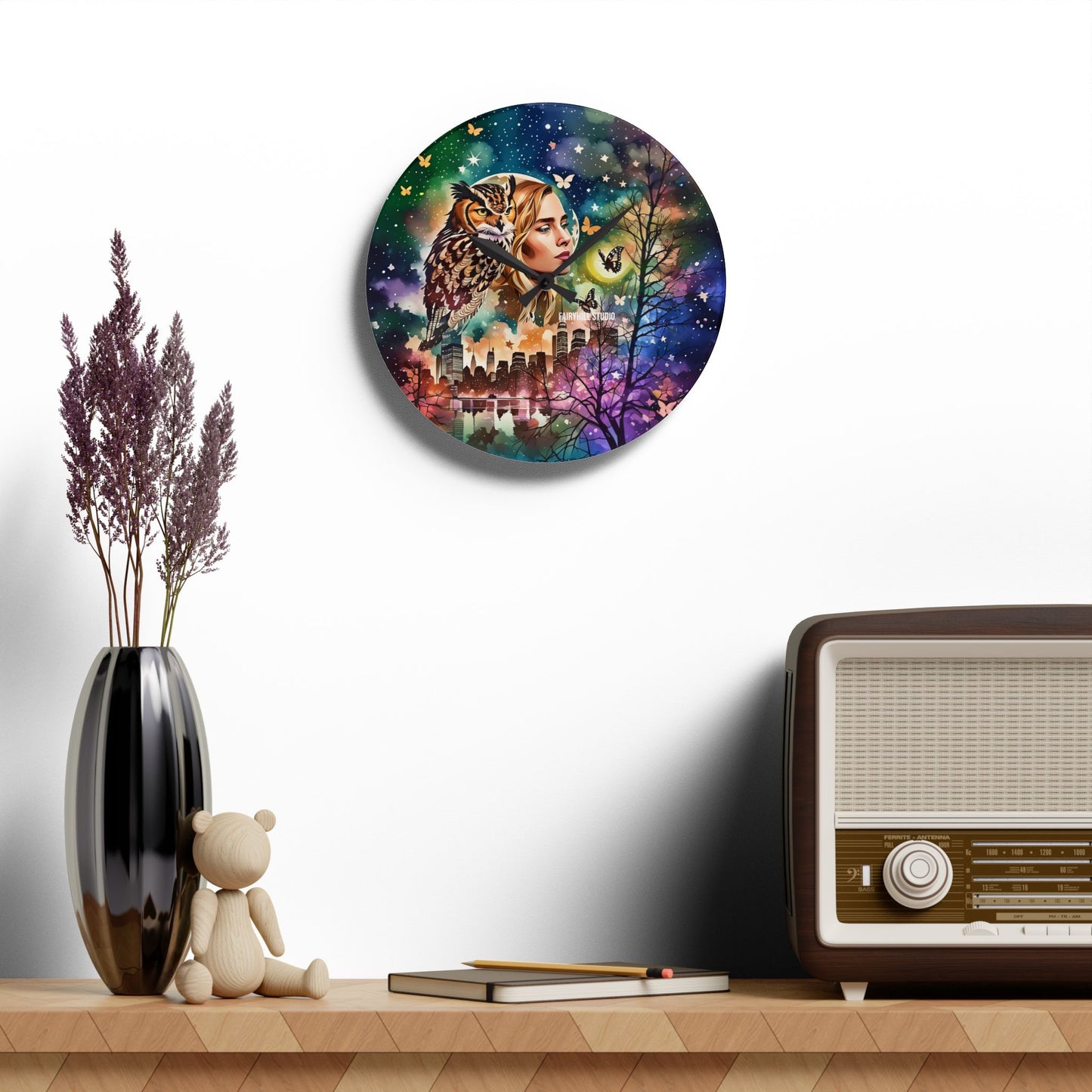 Acrylic Wall Clock -Owl Flaco Newyork/Art