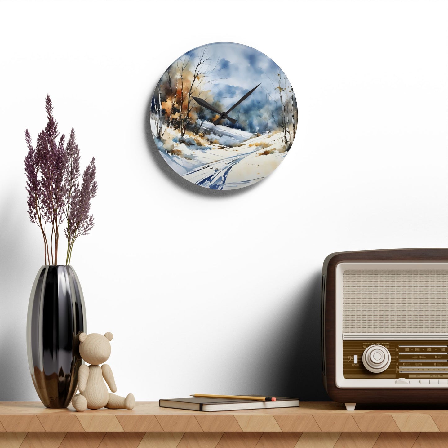 Acrylic Wall Clock Winter Scene Art - Fairyhill Studio