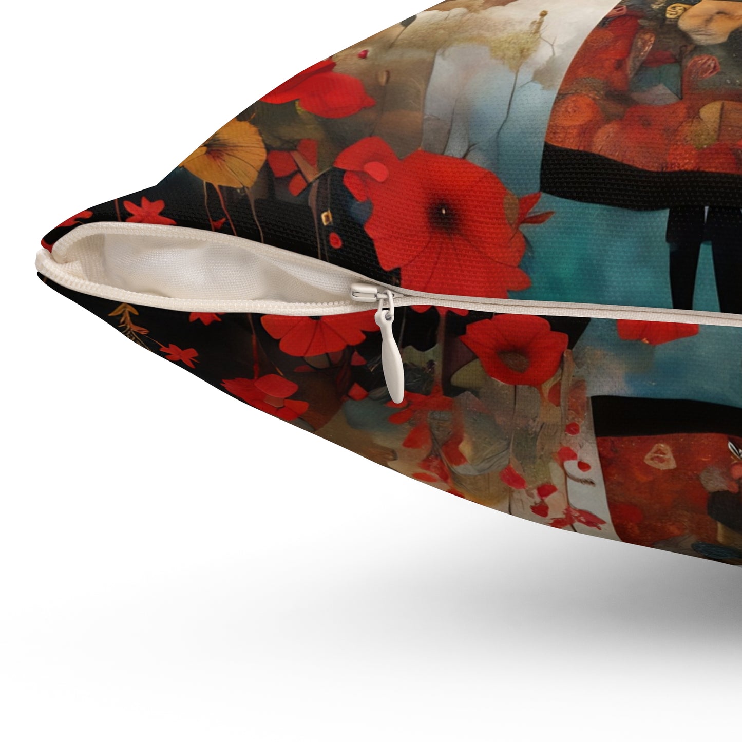 Moon struck/Red poppies Square Pillow - by Fairyhill Studio
