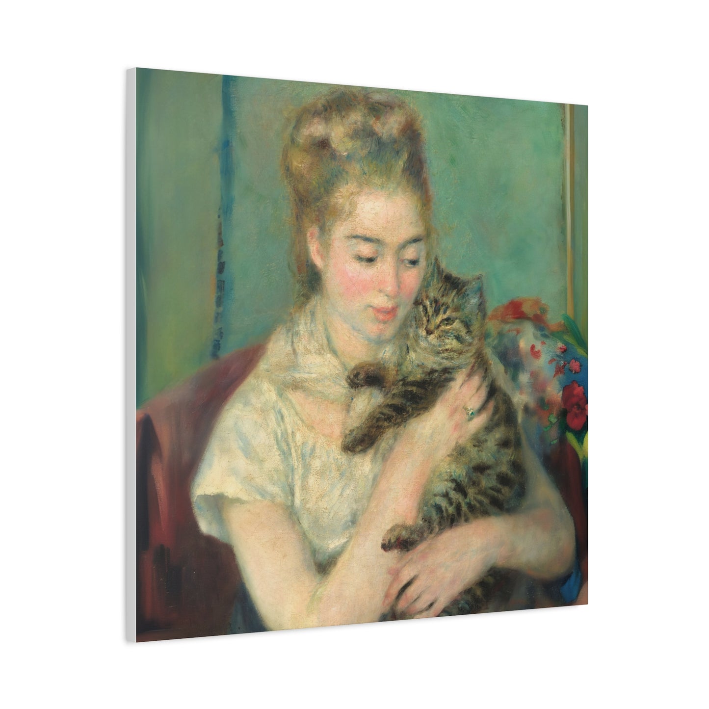 Canvas Art - Woman with a Cat by Auguste Renoir