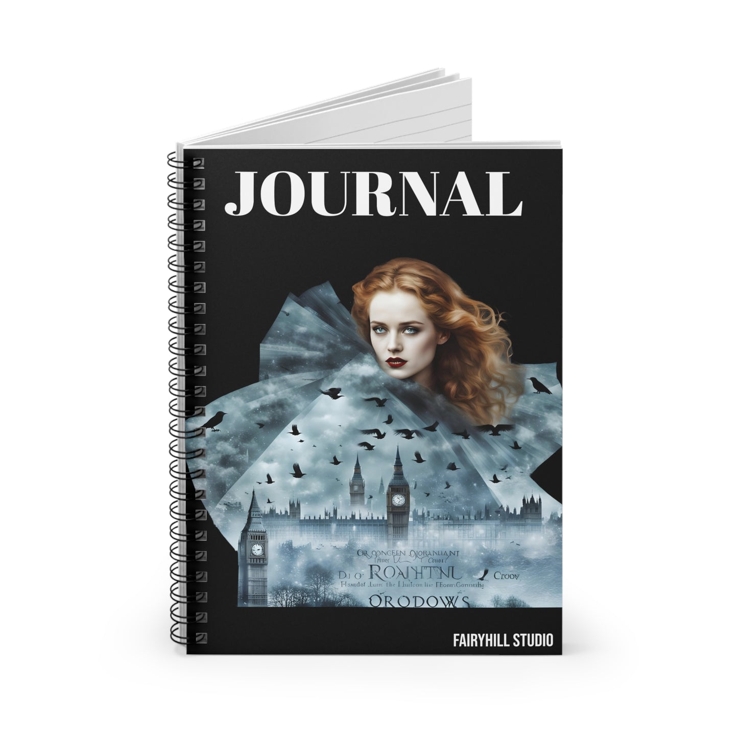 Gothic Fashion Model on London City line background Spiral Notebook