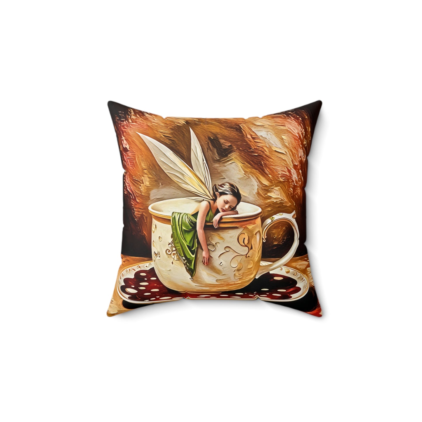 Square Pillow - Coffee Cup Fairy Pillow Art by Fairyhill Studio