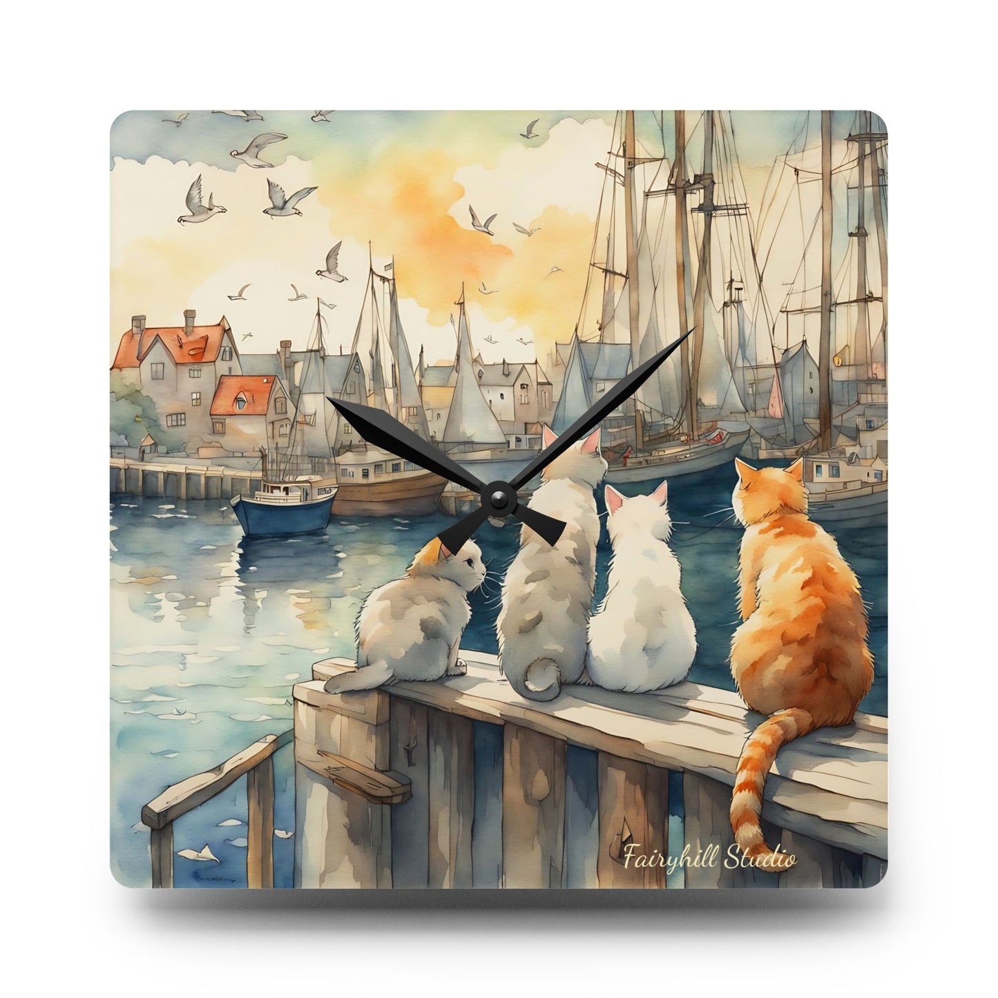 Cats And The City - by Fairyhill Studio Wall clock Gift Acrylic Wall Clock