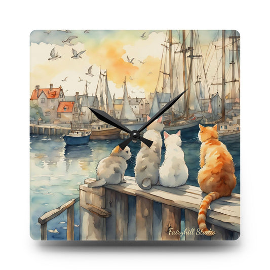 Cats And The City  - by Fairyhill Studio  Wall clock  Gift   Acrylic Wall Clock