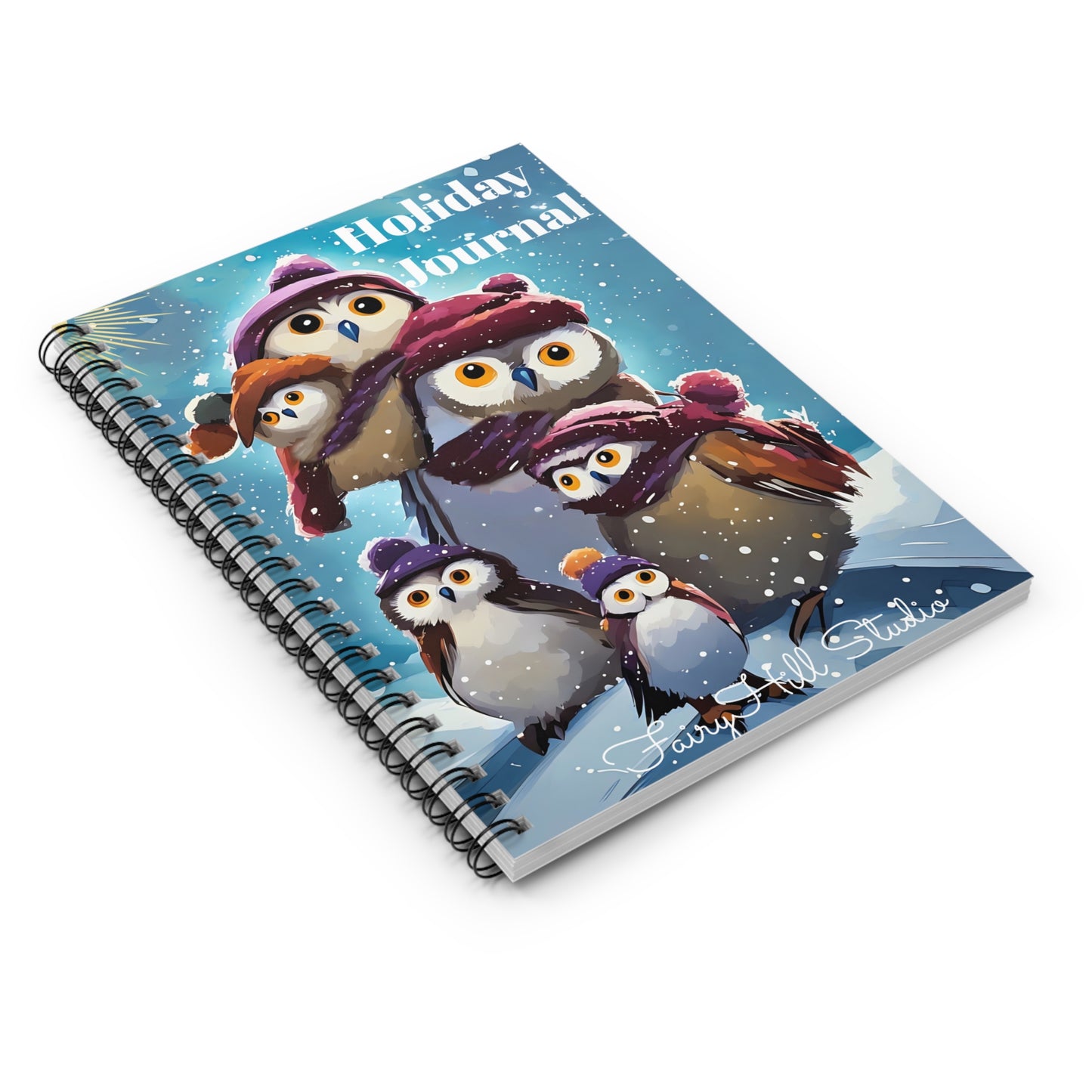 Hardcover Journal - Winter Penguin Family Illustration - Ruled Line