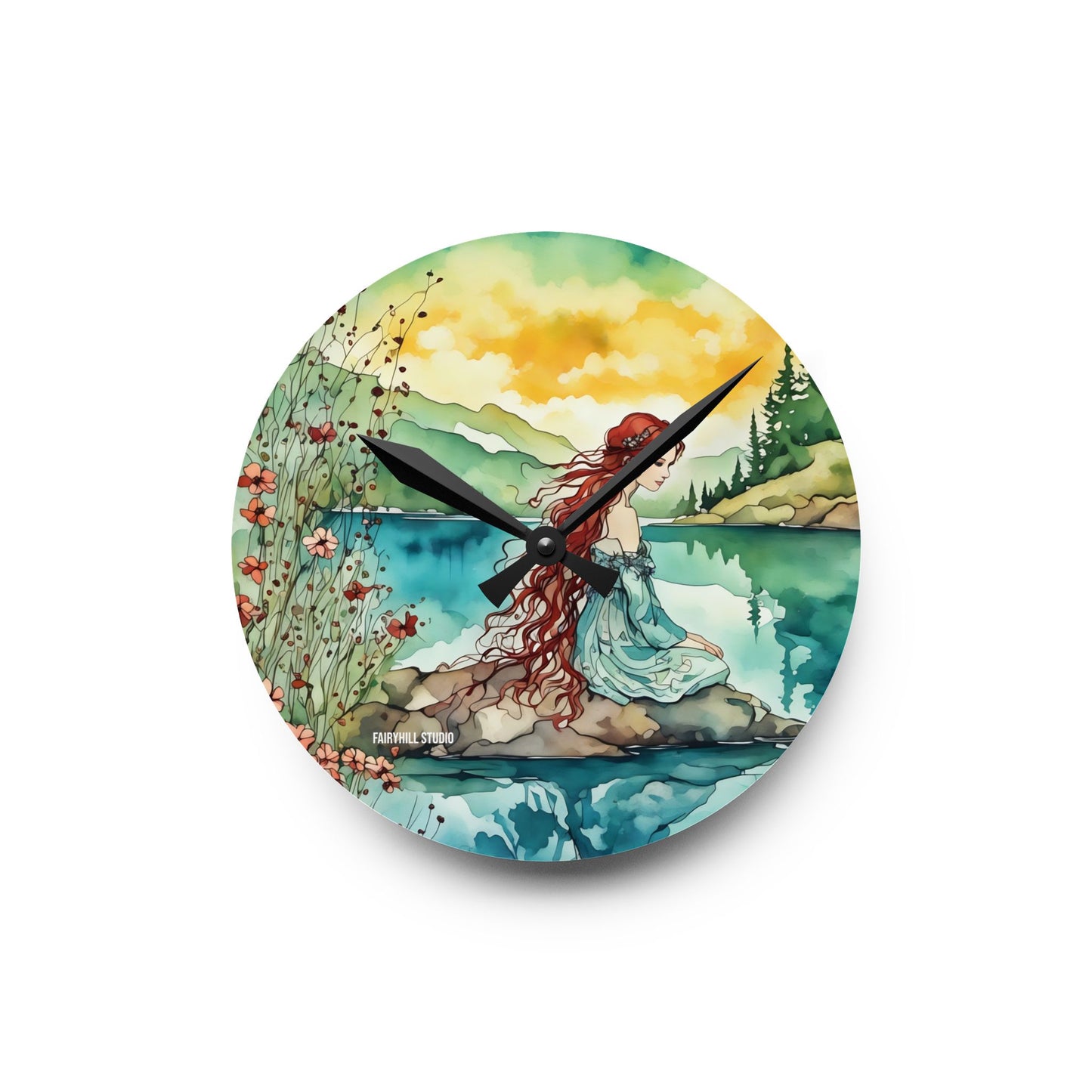 Acrylic Wall Clock - Water Fairy Watercolor Art Decor