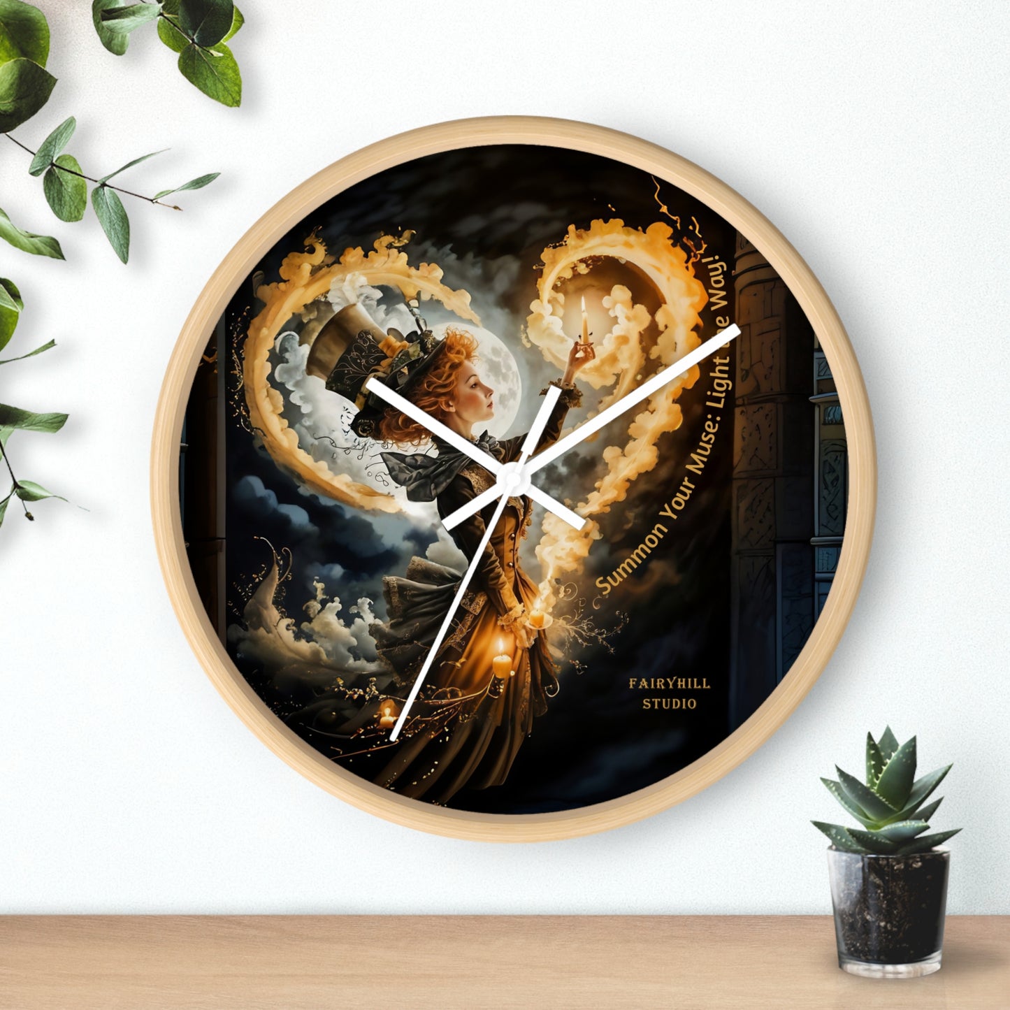 Acrylic Wall Clock - Mad Hatter Fairy Muse with Candle Art by Fairyhill Studio