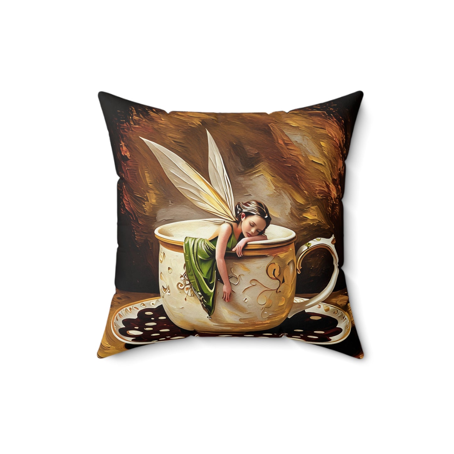 Square Pillow - Coffee cup/Fairy Pillow Art by Fairyhill Studio