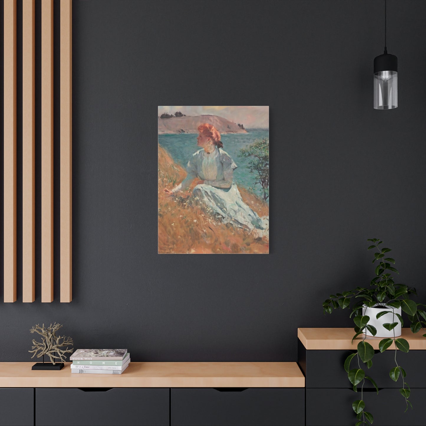 Canvas Art - Monet Style Floral Serenity with Elegant Woman and Flower Basket, Stretched Matte 1 25"