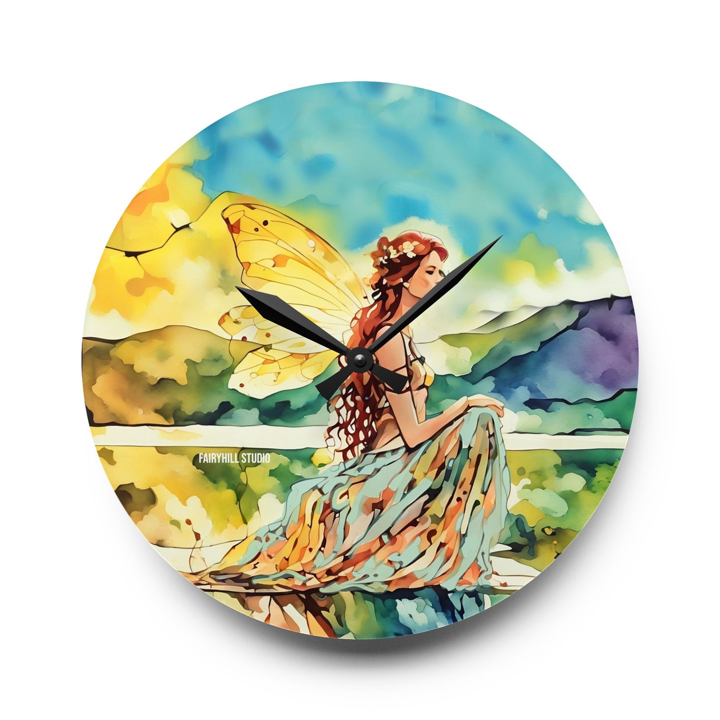 Acrylic Wall Clock - Water Fairy Watercolor Art