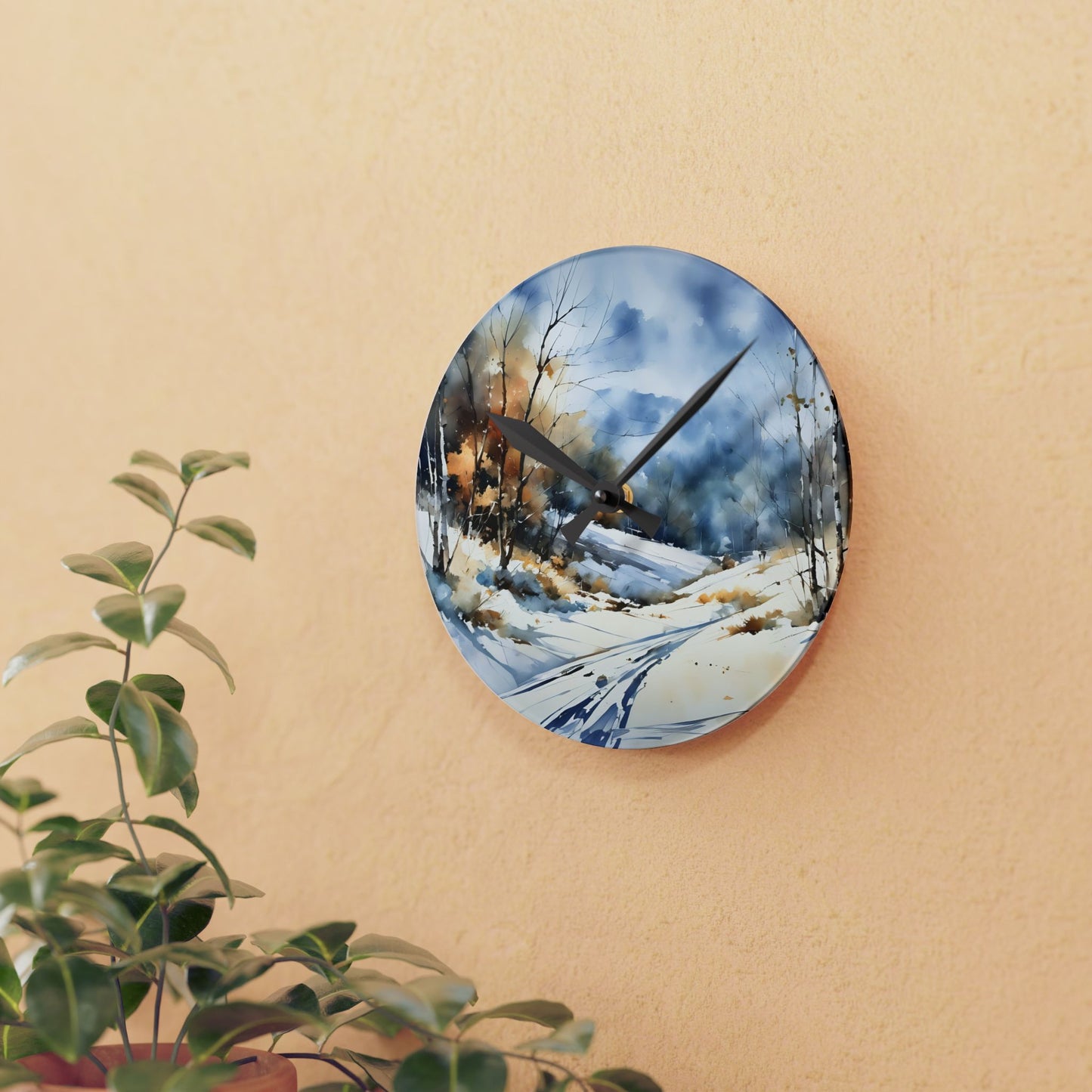 Acrylic Wall Clock Winter Scene Art - Fairyhill Studio