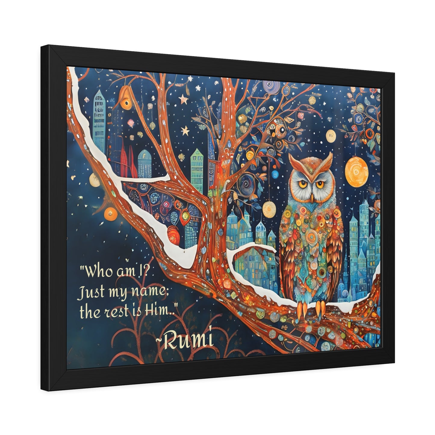 Framed Owl Rumi quote spiritual Owl Poster art by Fairyhill Studio
