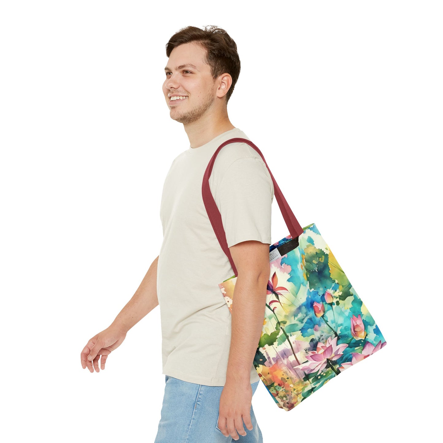 Tote Bag with lotus flower art(AOP)