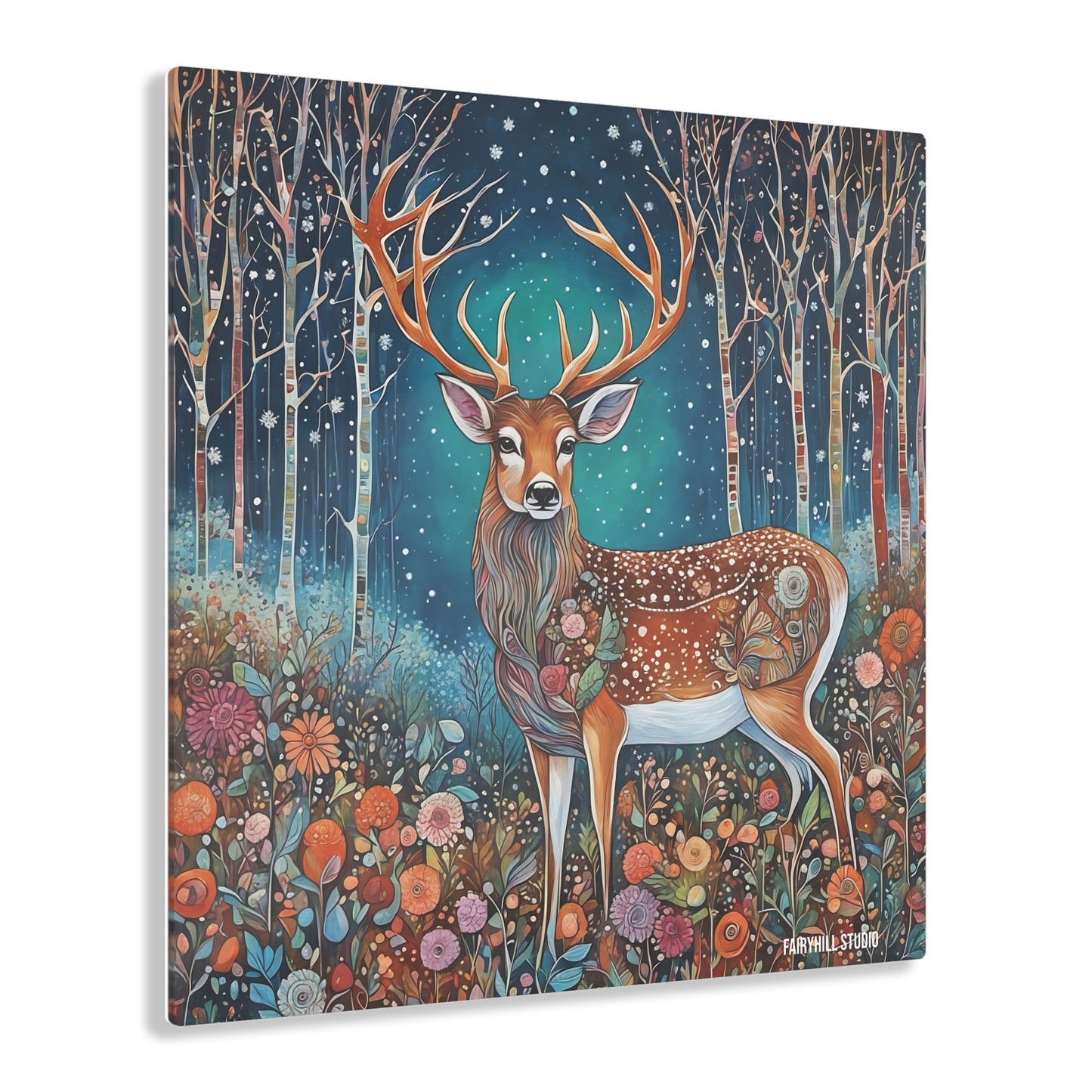 Deer in Winter Snow Art Inspirational Art Acrylic Print -