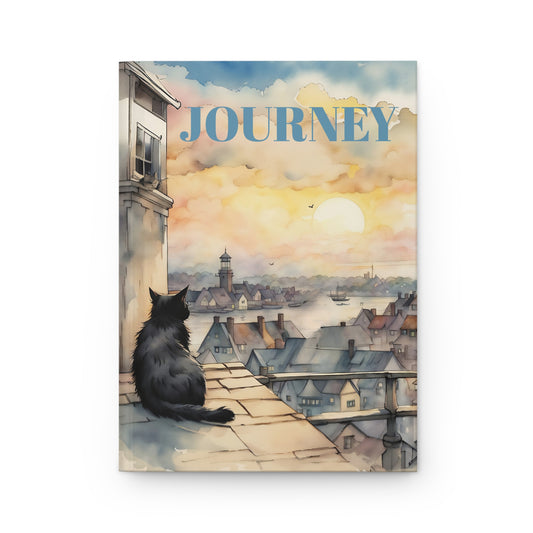 Black cat on a roof top hard cover Journal hard Cover ,Notebook gift art Matte