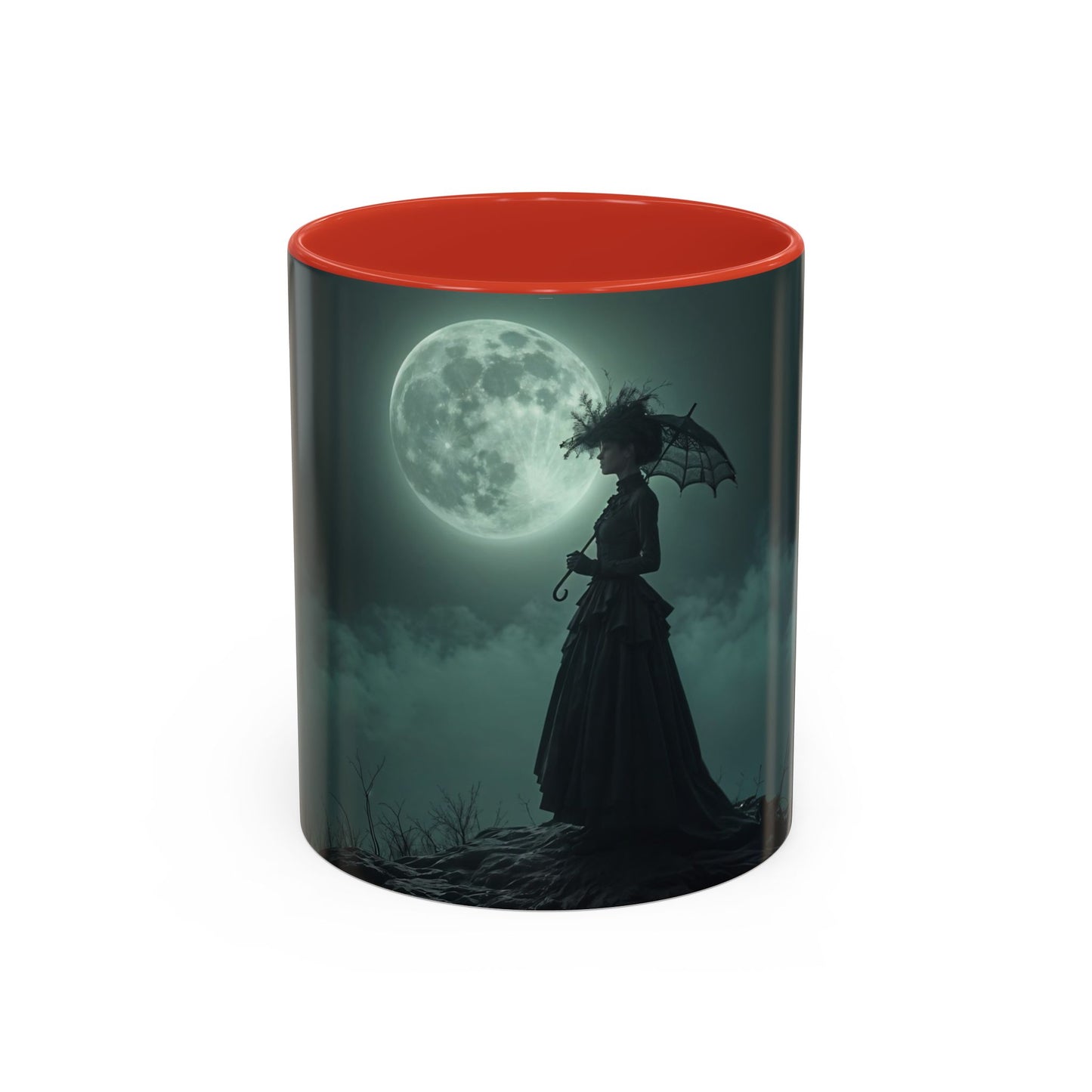 Coffee Mug - Victorian Woman with Umbrella Full Moon Art by fairyhill Studio
