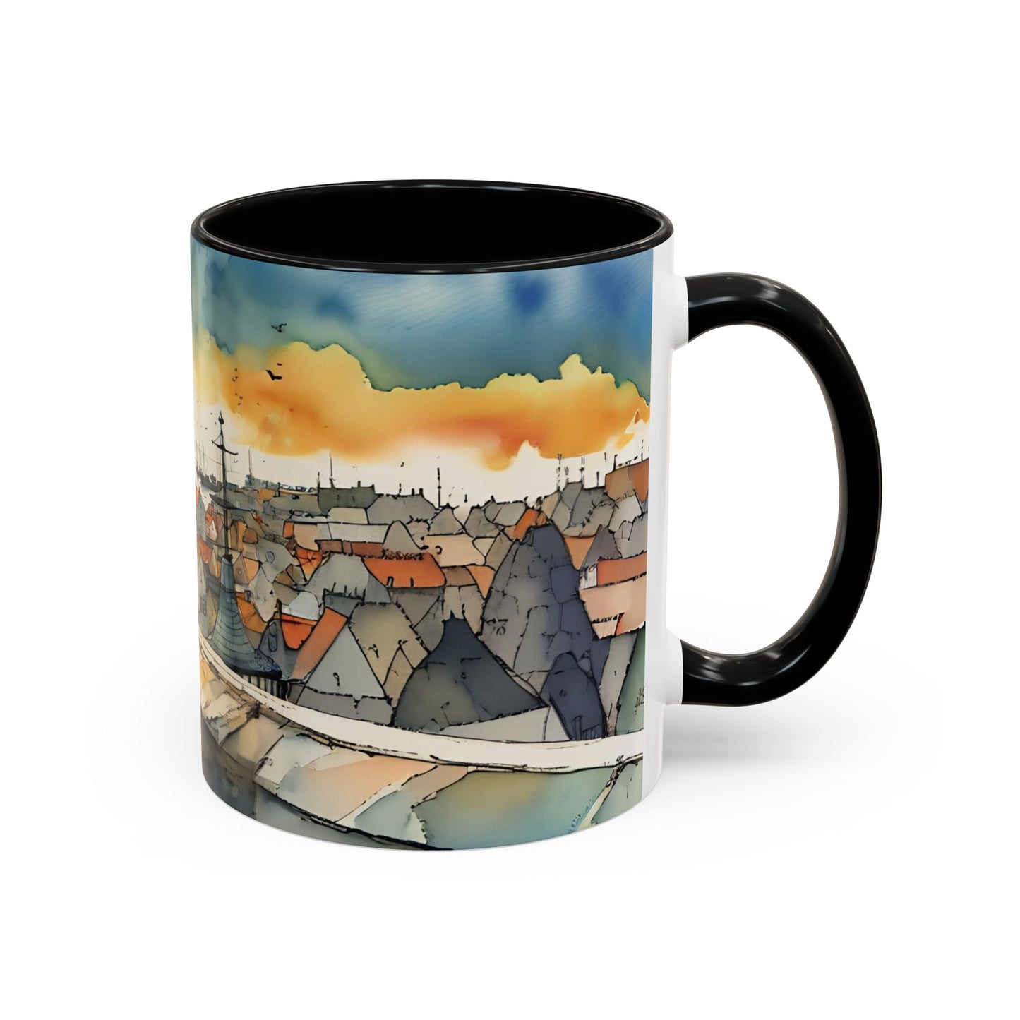 Black cat on a roof top Art-Themed Coffee Mug - 11 & 15oz Accent Mug for Musroom Fsiry Lovers