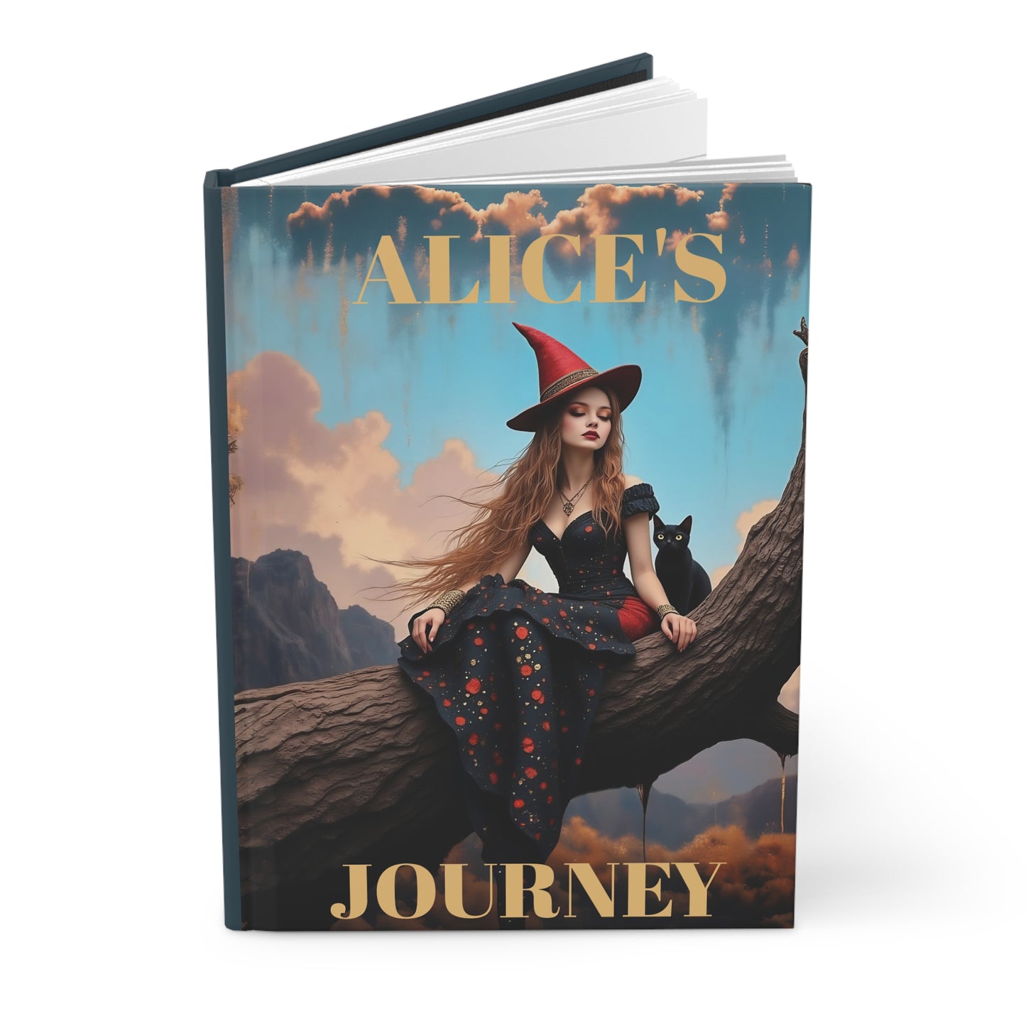 Witch with black cat   Journal hard Cover ,Notebook gift art Matte