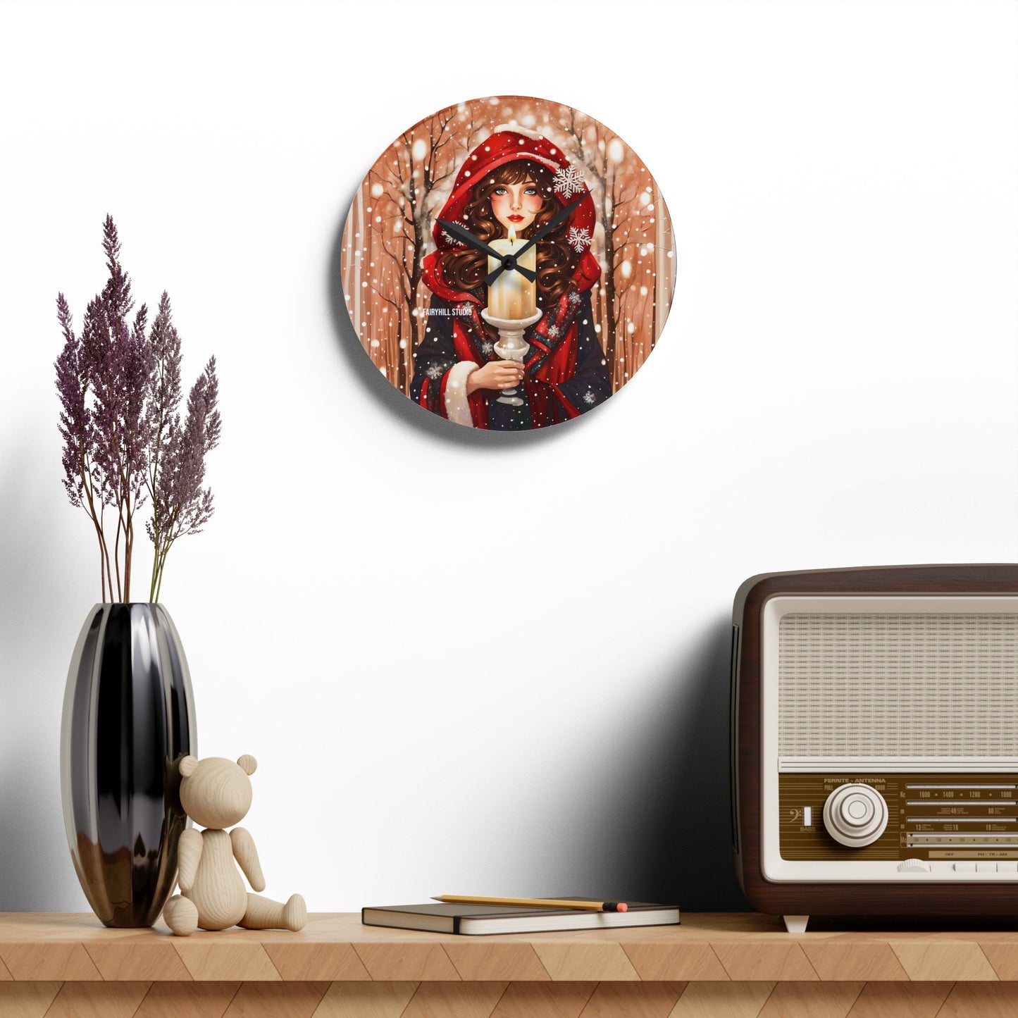 Acrylic Wall Clock -Winter Girl with a Christmas Candle