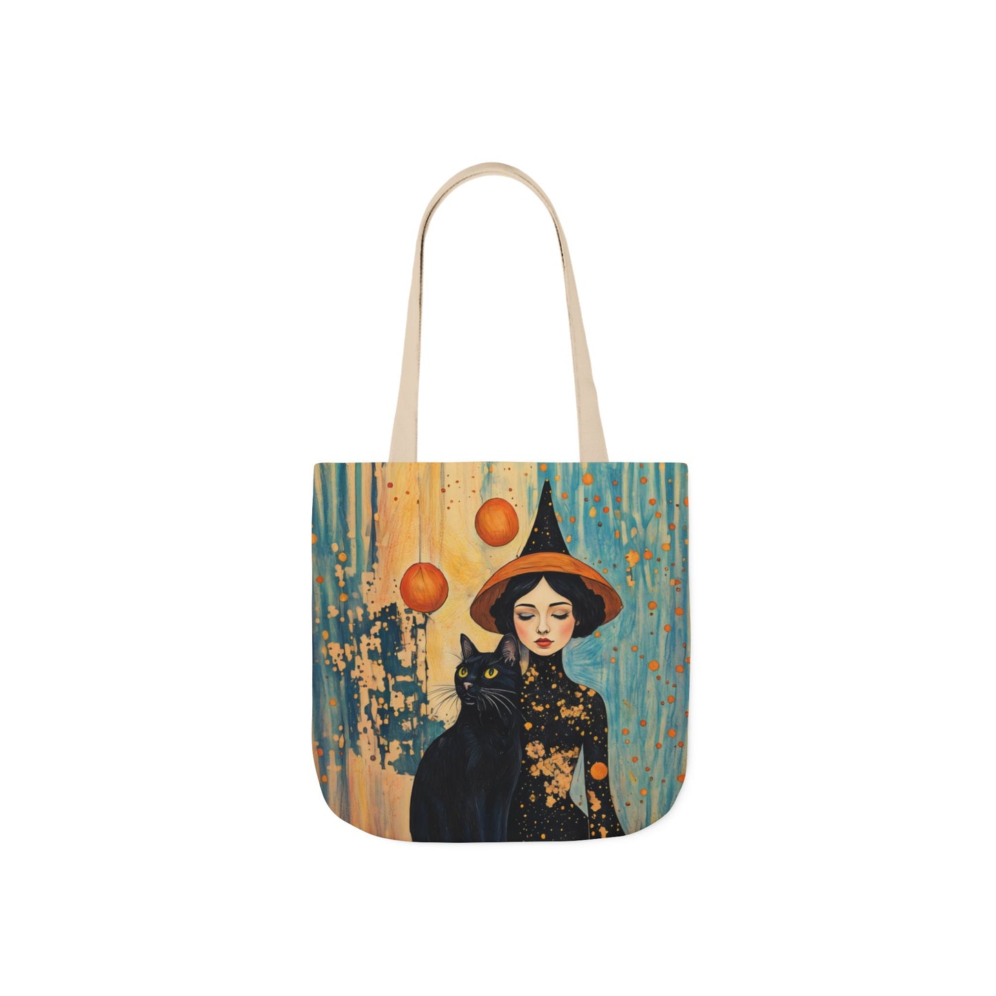 Colorful Witch and black cat-Inspired Canvas Tote Bag - Perfect for Beach Days, Eco-Friendly Shopping, and Summer Fun!